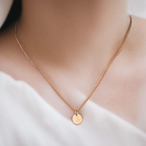 Gold Double Chain Initial Necklace, Round Letter Pendant Choker for Women
