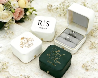 パーソナライズされたダブルリング カスタムネーム 日付 ジュエリーホルダー ヴィンテージ 結婚記念日 ブライズメイドギフト