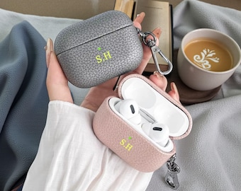 Personalized Lychee Leather AirPods Case with Initials & Keychain (All Models)