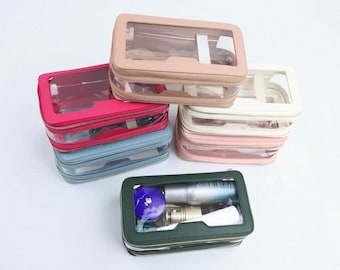 Personalized Clear Toiletry Bag | Waterproof PU Leather Travel Organizer