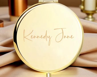 Espejo personalizado con nombre – Espejo de maquillaje compacto con texto personalizado grabado con láser, regalo ideal para bodas y fiestas.