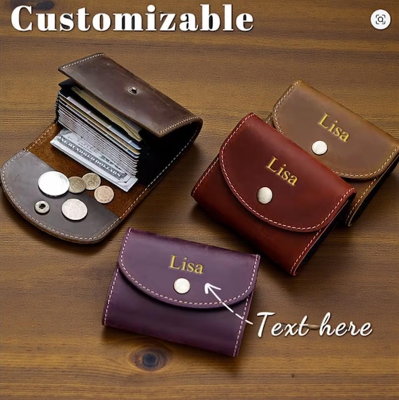 Custom Name Crazy Horse Leather Card Holder – Retro Cowhide Buckle Wallet, Large Capacity