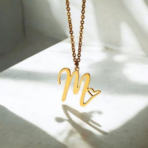 Colar com letra inicial de coração para mulheres – Pingente de aço inoxidável dourado A–Z, joia para presente