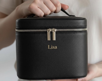 Personalized PU Leather Cosmetic Box • Large Travel Makeup Organizer