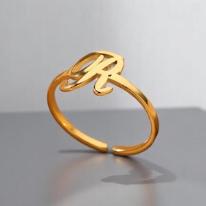 Anillo de oro con inicial de la A a la Z: anillo ajustable de acero inoxidable con letra para mujer, chapado en oro de 18 quilates. Regalo.