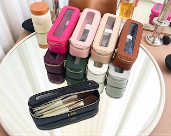 Custom Name Makeup Brush Case: Transparent PVC Leather Cosmetic Bag