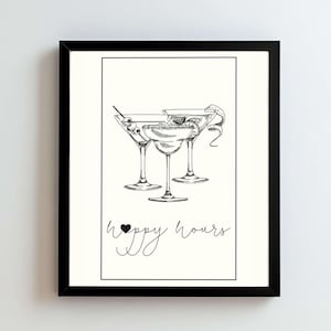 Happy Hour Cocktail Poster Minimalist Drink Wall Decor Digital Drink Poster Bar Cart Print Cheers Glass Print Black and White Drink Poster
