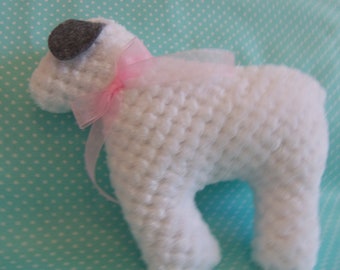 Stuffed Lamb, White with Charcoal Grey ears and sheer pink ribbon