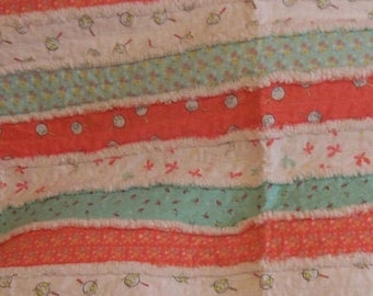 Baby Quilt, Baby Blanket, Butterfly Dance, Aqua and Coral