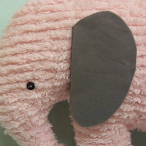 Chenille Elephant, Stuffed Pink with Grey ears image 3