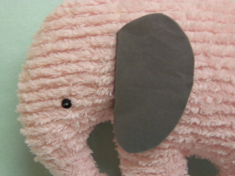 Chenille Elephant, Stuffed Pink with Grey ears image 3