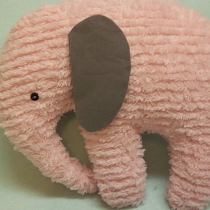 Chenille Elephant, Stuffed Pink with Grey ears image 2