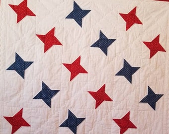 Patriotic Baby Quilt, Baby Blanket, Crib Blanket, Red, White and Blue