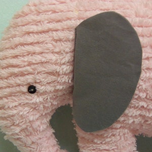 Chenille Elephant, Stuffed Pink with Grey ears image 5