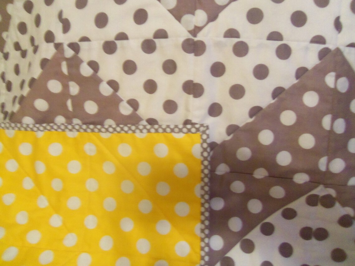 Chevron Baby Quilt Grey and White With Yellow Backing Etsy