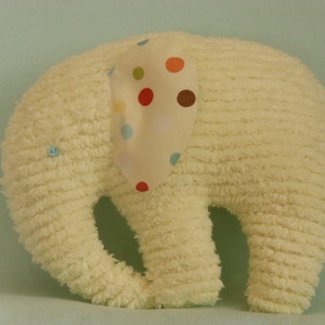 Stuffed  Elephant, Yellow Chenille , ears are Pale Yellow with Bright Dots
