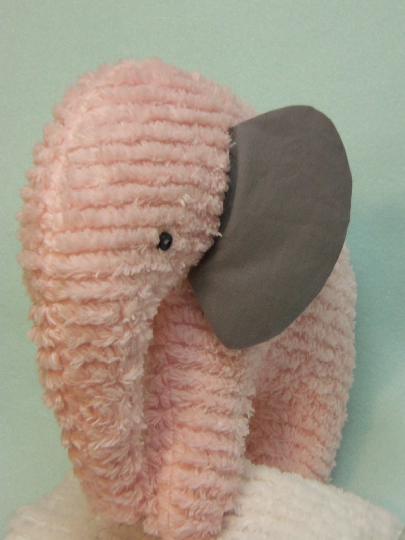 Chenille Elephant, Stuffed Pink with Grey ears image 4