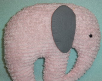 Chenille Elephant, Stuffed Pink with Grey ears