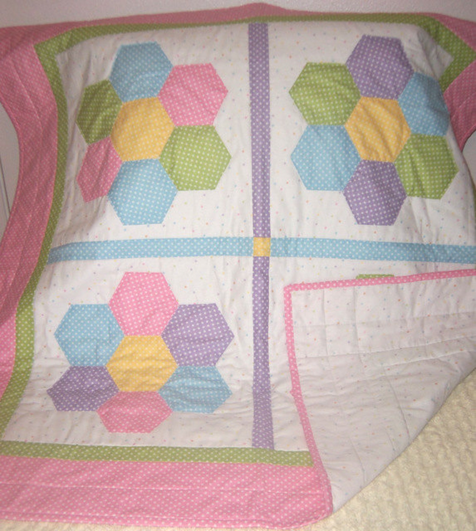 Retro Style Baby Quilt Modern Grandmothers Flower Garden Etsy