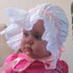 Sun Bonnet, Baby Bonnet, Easter Bonnet Pretty All White Cotton with Eyelet Ruffle, Trimmed with Satin Ribbon and Pearl image 5
