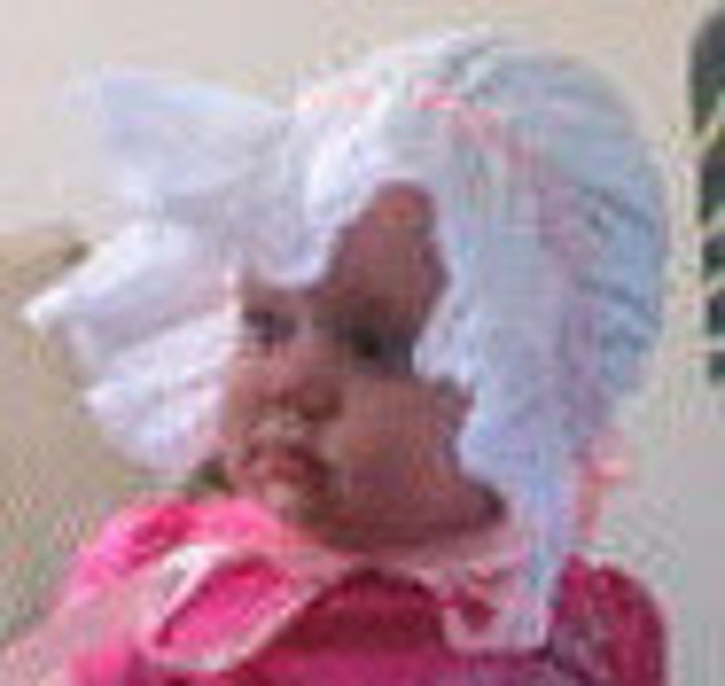 Sun Bonnet, Baby Bonnet, Easter Bonnet Pretty All White Cotton with Eyelet Ruffle, Trimmed with Satin Ribbon and Pearl image 5