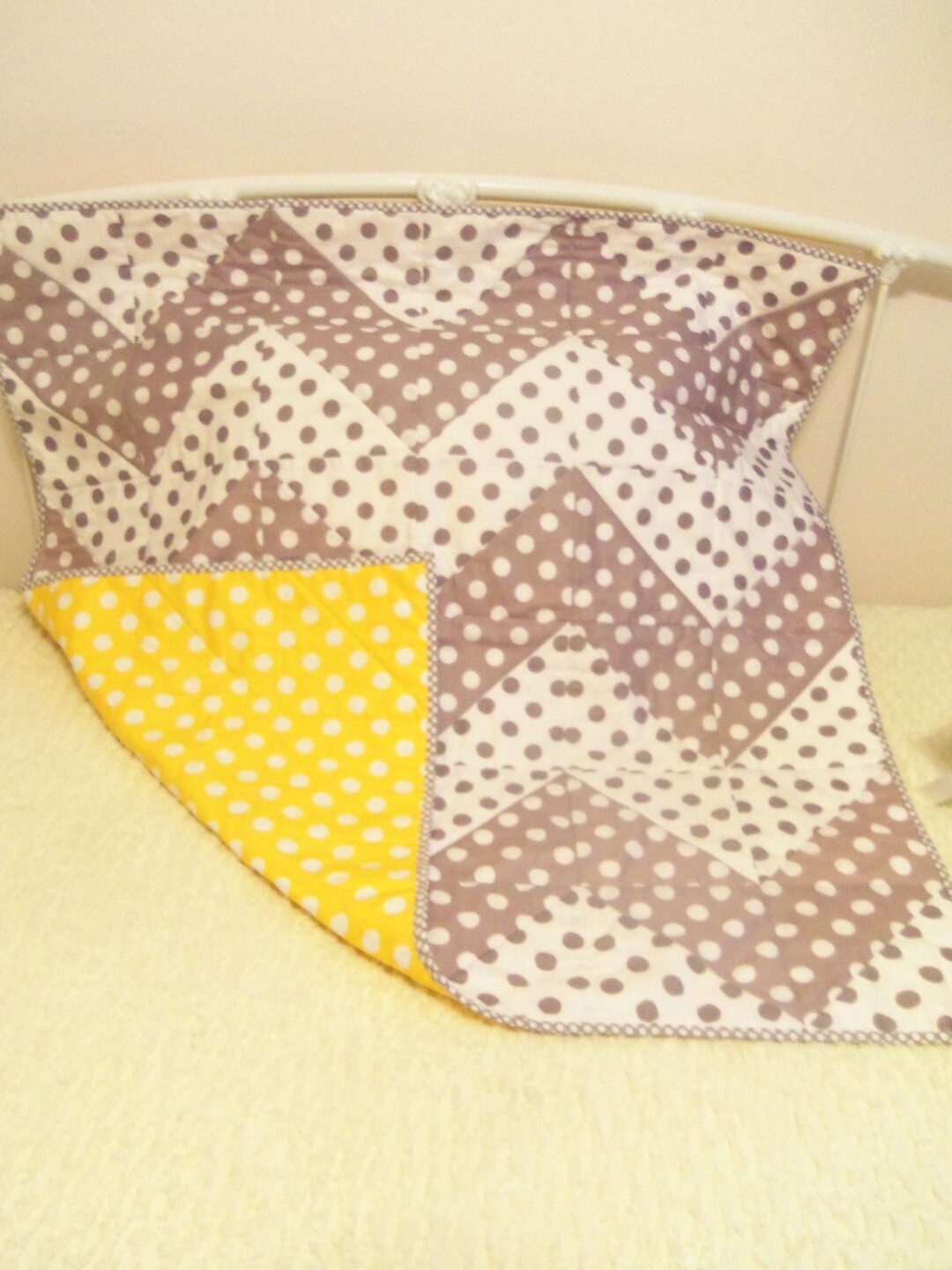 Chevron Baby Quilt Grey and White With Yellow Backing Etsy