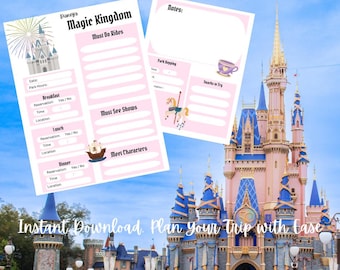 Disney Vacation Planner Printable |  Park Day Organizer for Magic Kingdom and EPCOT| Disney Trip Itinerary | Instant Download