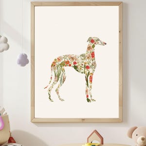 Greyhound Wall Art Print, Floral Greyhound Silhouette, Botanical Dog Art Printable, Digital Greyhound Decor image 9