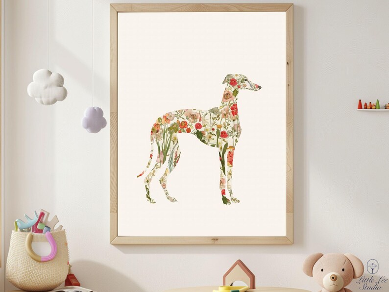 Greyhound Wall Art Print, Floral Greyhound Silhouette, Botanical Dog Art Printable, Digital Greyhound Decor image 9