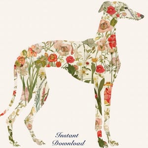 Greyhound Wall Art Print, Floral Greyhound Silhouette, Botanical Dog Art Printable, Digital Greyhound Decor image 7