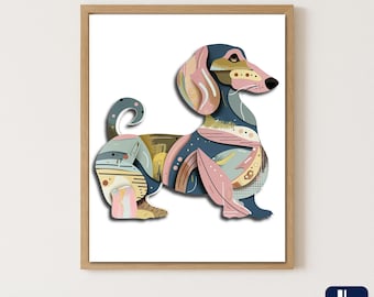Lámina artística abstracta de perro salchicha: Decoración moderna de perro salchicha (descarga digital)