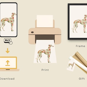 Greyhound Wall Art Print, Floral Greyhound Silhouette, Botanical Dog Art Printable, Digital Greyhound Decor image 4