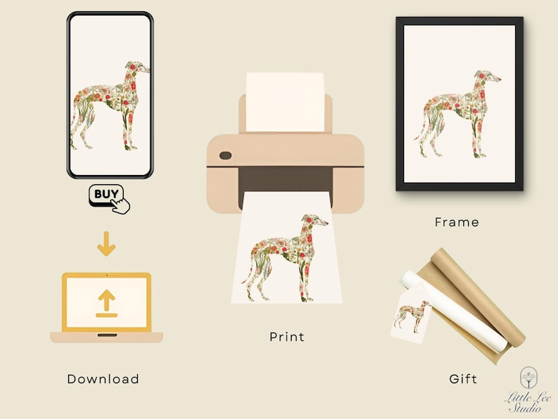 Greyhound Wall Art Print, Floral Greyhound Silhouette, Botanical Dog Art Printable, Digital Greyhound Decor image 4
