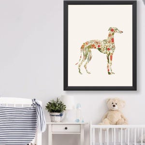 Greyhound Wall Art Print, Floral Greyhound Silhouette, Botanical Dog Art Printable, Digital Greyhound Decor image 10