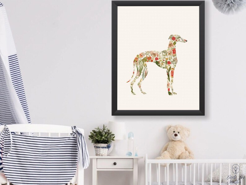 Greyhound Wall Art Print, Floral Greyhound Silhouette, Botanical Dog Art Printable, Digital Greyhound Decor image 10