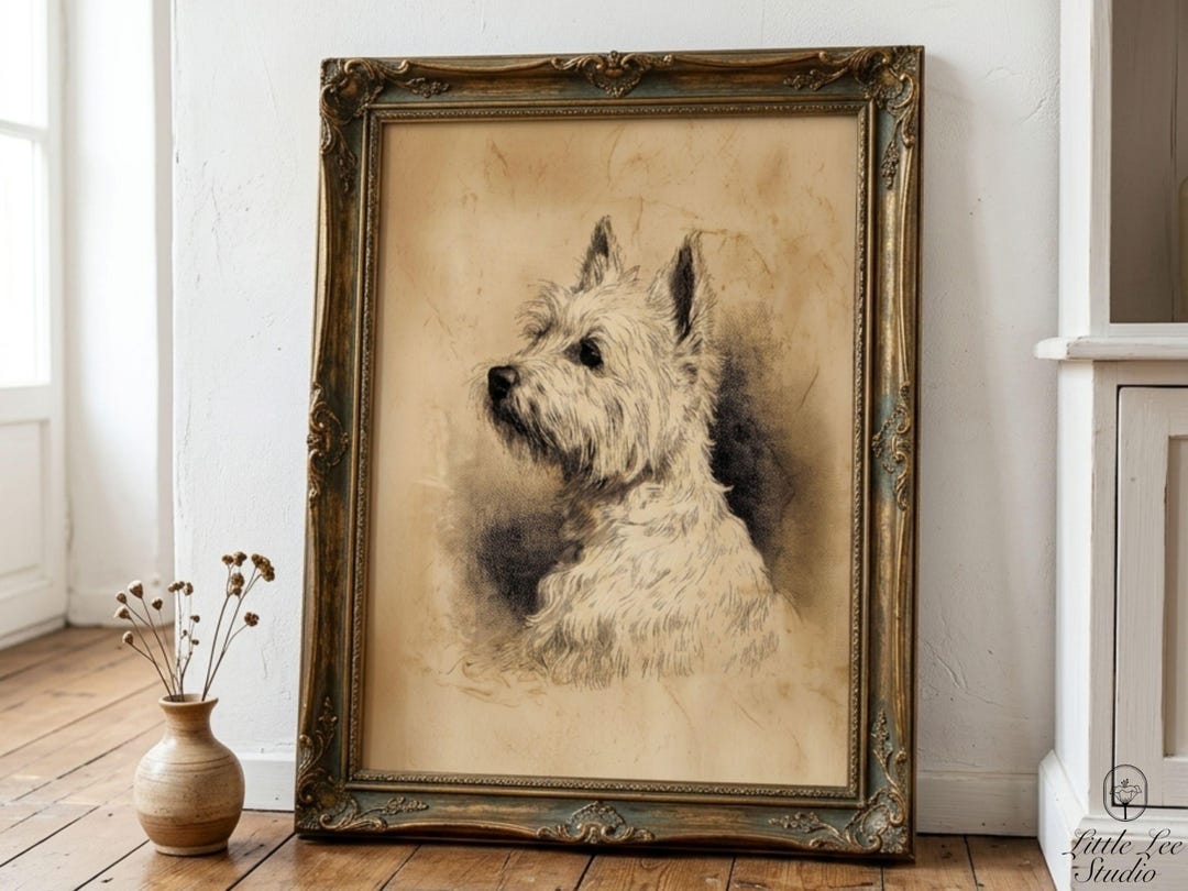 Vintage West Highland Terrier Art Print, Dog Portrait Printable Wall ...