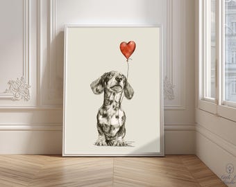 Dachshund Wall Art Print, Sausage Dog Illustration, Wiener Gift, Printable Nursery Decor, Digital Download
