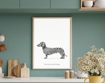 Lustiger Dackel, Zebrastreifen Dackel, Dackel Poster, Schwarzweißer Dackel Digitaler Download