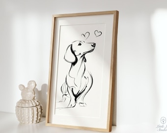 Dachshund Gift for Dog Lovers, Sausage Dog Wall Art Print, Gift for Mum or Her, Digital Download