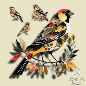 Goldfinch Clipart Set | Floral Bird PNG Illustrations | Watercolor Songbird Graphics for Scrapbooking, Invitations & Crafts
