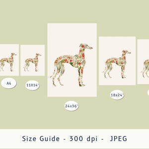 Greyhound Wall Art Print, Floral Greyhound Silhouette, Botanical Dog Art Printable, Digital Greyhound Decor image 5