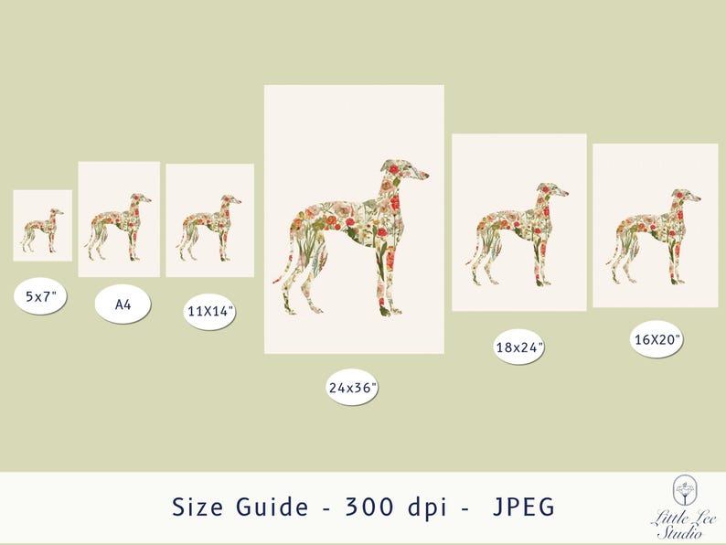 Greyhound Wall Art Print, Floral Greyhound Silhouette, Botanical Dog Art Printable, Digital Greyhound Decor image 5