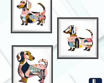 Dackel Print Set: Moderne geometrische Dackel Hunde Kunst (digitaler Download)