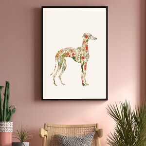 Greyhound Wall Art Print, Floral Greyhound Silhouette, Botanical Dog Art Printable, Digital Greyhound Decor image 2