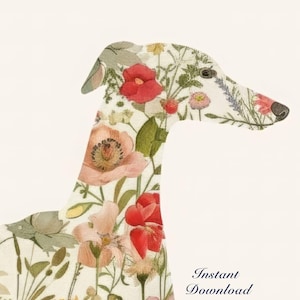 Greyhound Wall Art Print, Floral Greyhound Silhouette, Botanical Dog Art Printable, Digital Greyhound Decor image 6