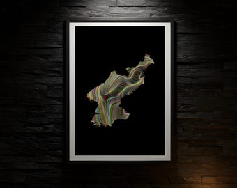 North Korea Neon Wind Map Art Print Set: Minimalist Data Visualization (Digital Download)