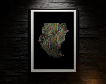Sudan Neon Wind Map Art Print Set: Minimalist Data Visualization (Digital Download)