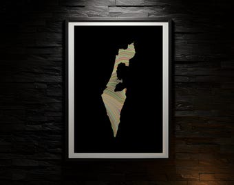 Israel Neon  Wind Map Art Print Set: Minimalist Data Visualization (Digital Download)