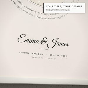 Close-up of the personalized title and details on the Words & Map Print