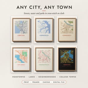 Cross-Stitch City Map examples for six cities